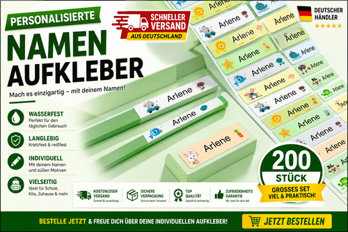 200x namensaufkleber kinder - namensaufkleber,