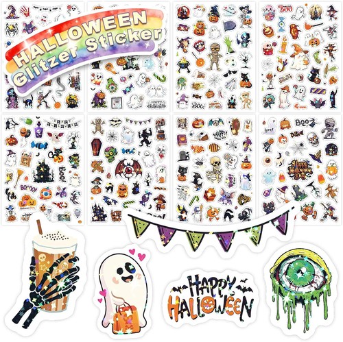 Halloween glitzer sticker 8pcs - halloween,